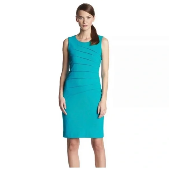 strapless open back dress Calvin Klein Dark Green Round Pleated Dress main image 0